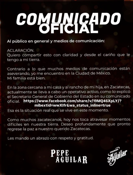 Pepe Aguilar niega ataque armado en su contra