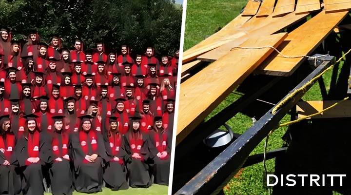 Templete colapsa durante foto de graduación de Ibero |VIDEO