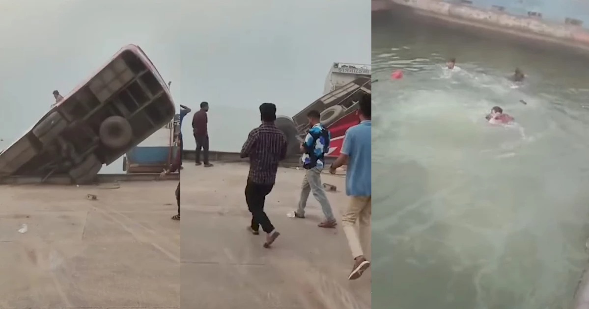 Autobús cae a río tras choque en terminal de ferris