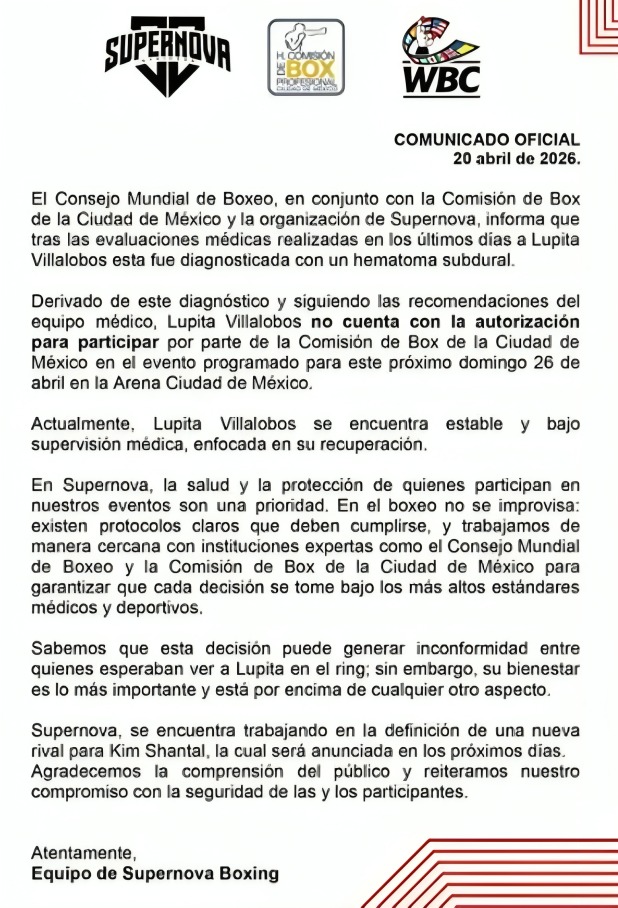 Lupita Villalobos se baja de Supernova por hematoma subdural