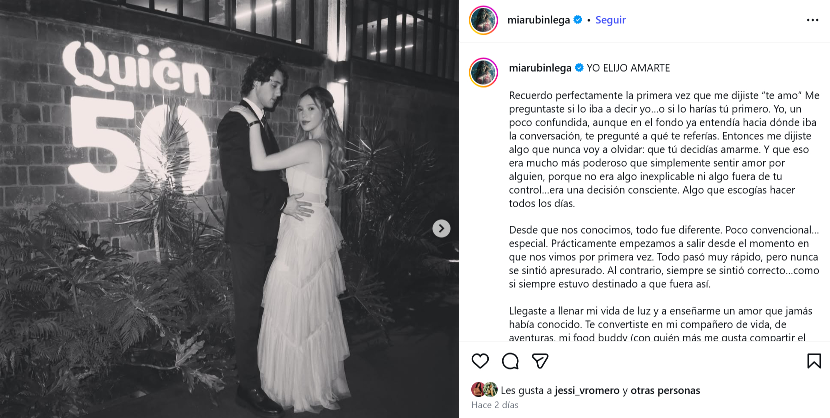 Publicación de Mía Rubín a su novio