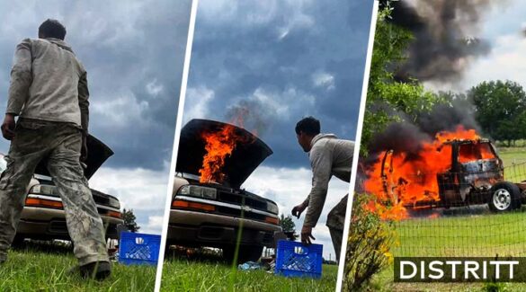 Hombre intenta arreglar camioneta y la incendia |VIDEO