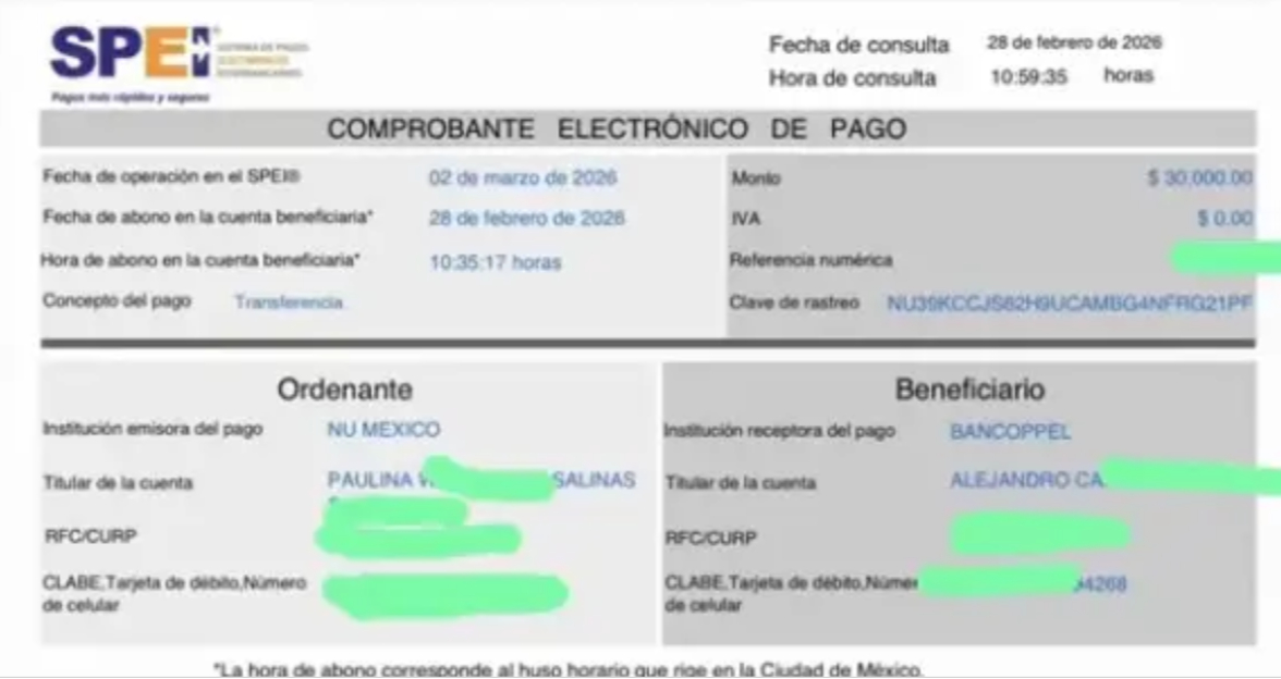 Comprobante de transferencia a taquería