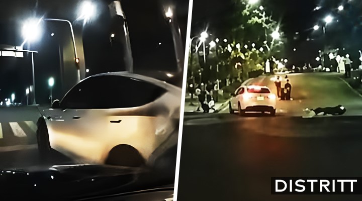 Motociclista se pasa alto y choca contra Tesla