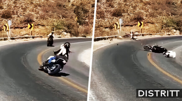 Motociclistas invaden carril en curva y provocan duro choque