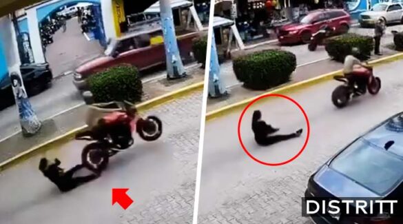 Motociclista tira a mujer con bebé en brazos |VIDEO