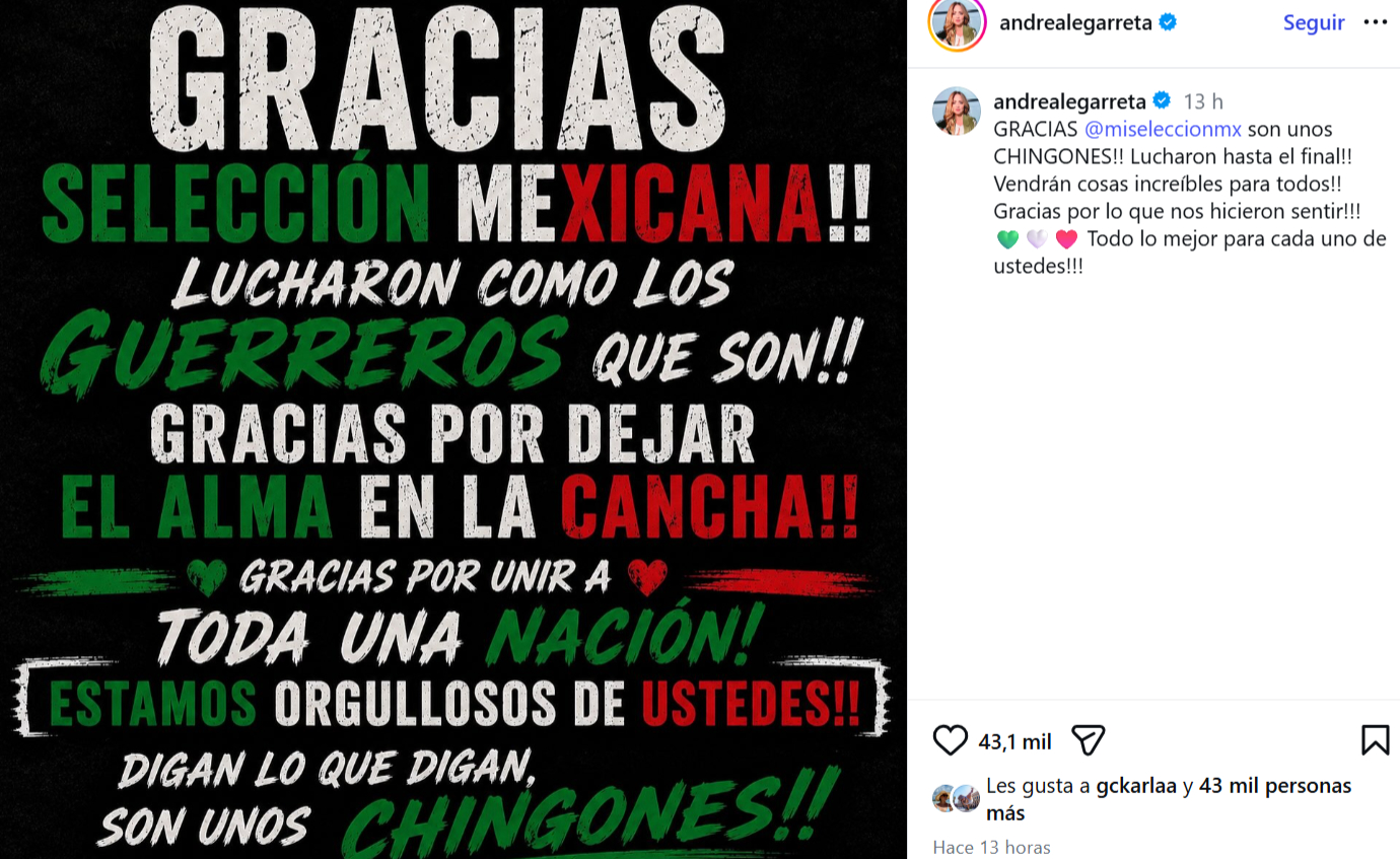 Andrea Legarreta reacciona sobre derrota de México